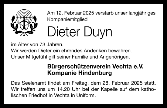 Anzeige von Dieter Duyn von OM-Medien