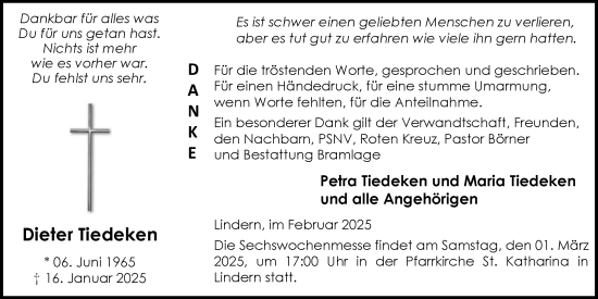 Anzeige von Dieter Tiedeken von OM-Medien