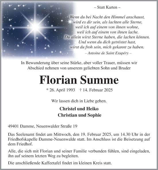 Anzeige von Florian Summe  von OM-Medien