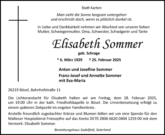 Anzeige von Elisabeth Sommer von OM-Medien