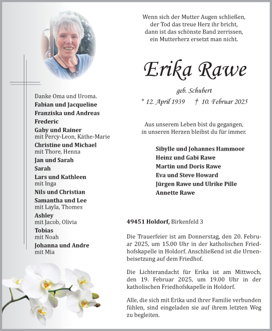 Anzeige von Erika Rawe von OM-Medien