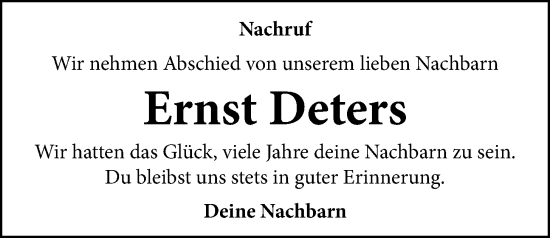 Anzeige von Ernst Deters von OM-Medien