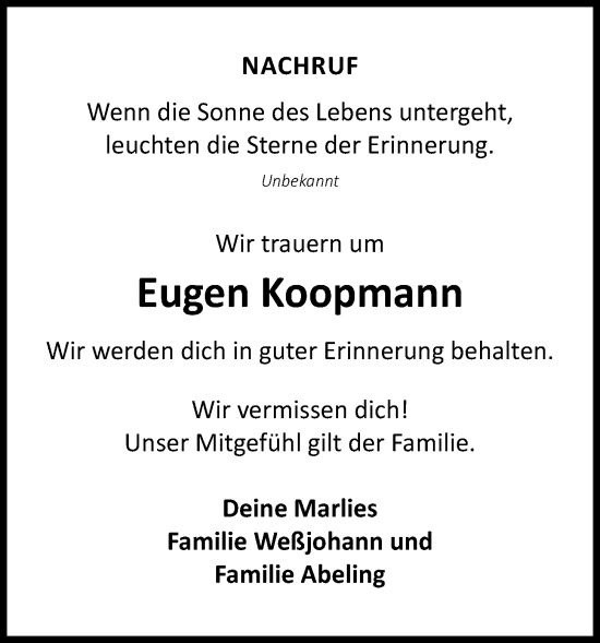 Anzeige von Eugen Koopmann von OM-Medien