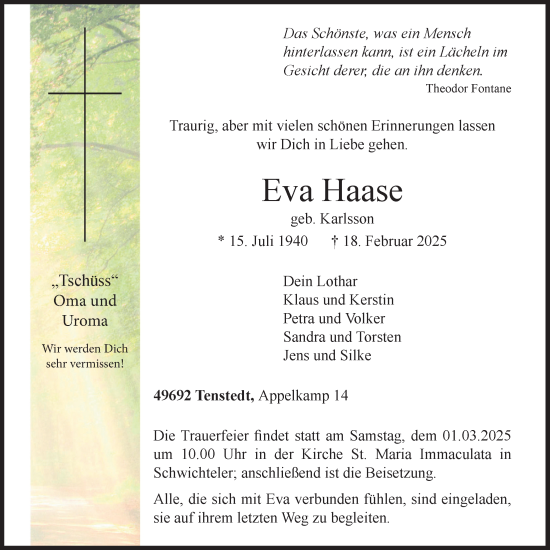 Anzeige von Eva Haase von OM-Medien