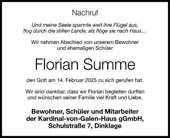 Anzeige von Florian Summe von OM-Medien