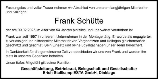 Anzeige von Frank Schütte von OM-Medien
