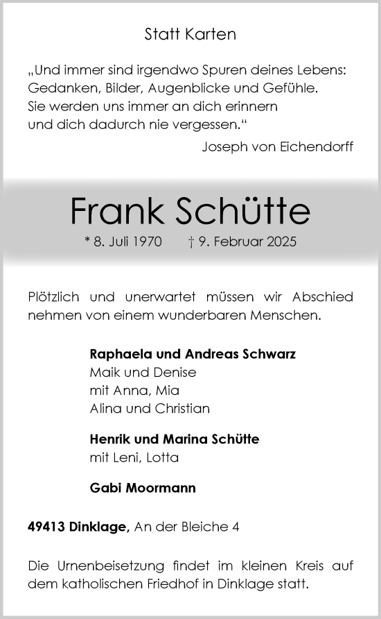 Anzeige von Frank Schütte von OM-Medien