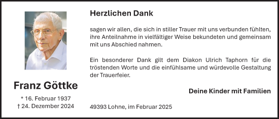 Anzeige von Franz Göttke von OM-Medien