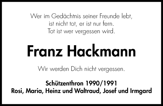 Anzeige von Franz Hackmann von OM-Medien