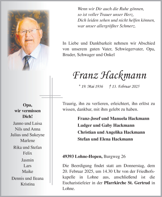 Anzeige von Franz Hackmann von OM-Medien
