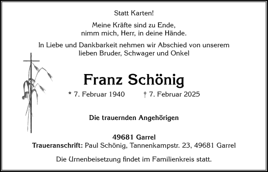 Anzeige von Franz Schönig von OM-Medien