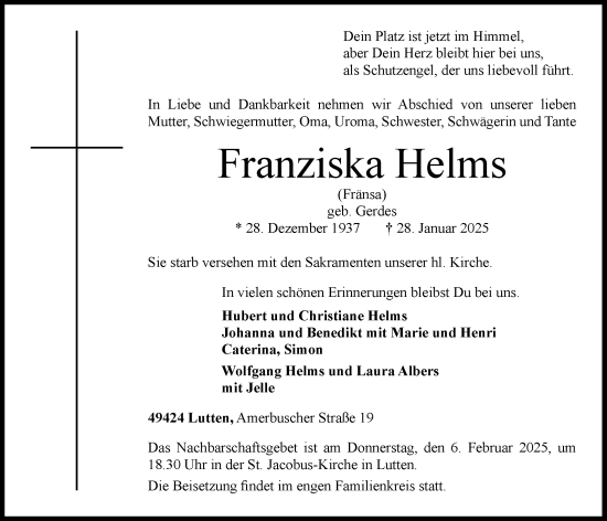 Anzeige von Franziska Helms von OM-Medien