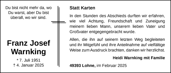 Anzeige von FranzJosef Warnking von OM-Medien
