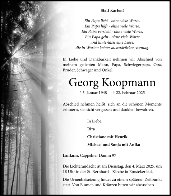Anzeige von Georg Koopmann von OM-Medien