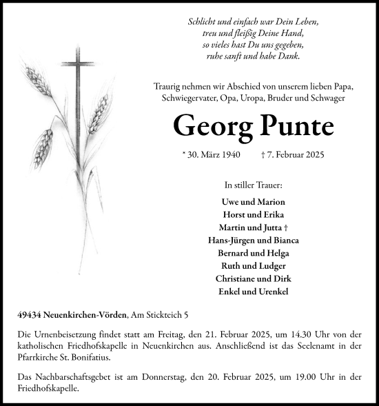 Anzeige von Georg Punte von OM-Medien