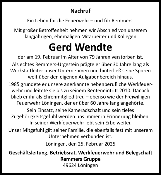 Anzeige von Gerd Wendte von OM-Medien