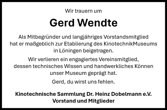 Anzeige von Gerd Wendte von OM-Medien