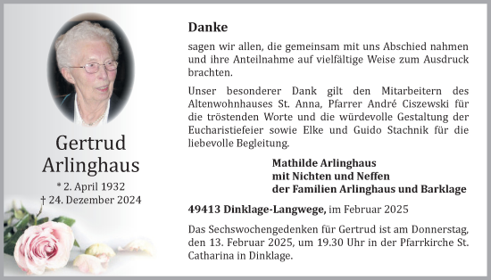 Anzeige von Gertrud Arlinghaus von OM-Medien