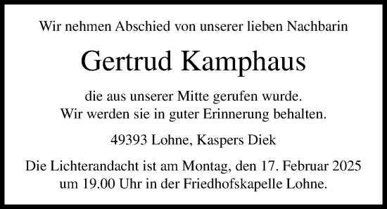 Anzeige von Gertrud Kamphaus von OM-Medien