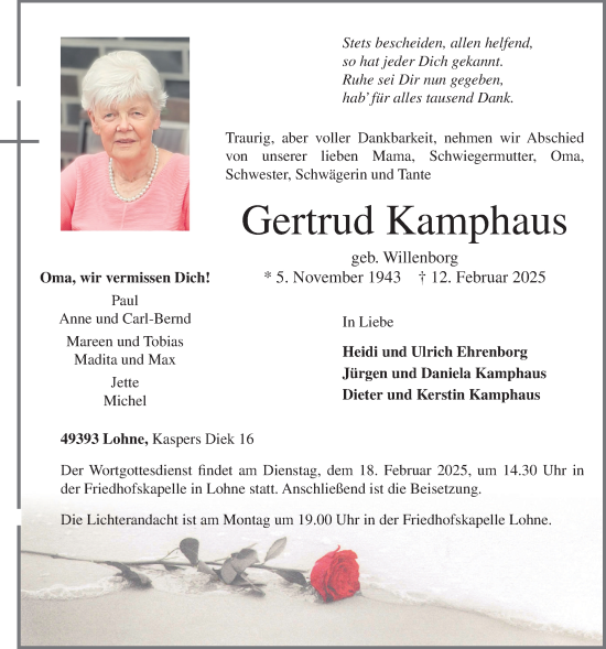 Anzeige von Gertrud Kamphaus von OM-Medien