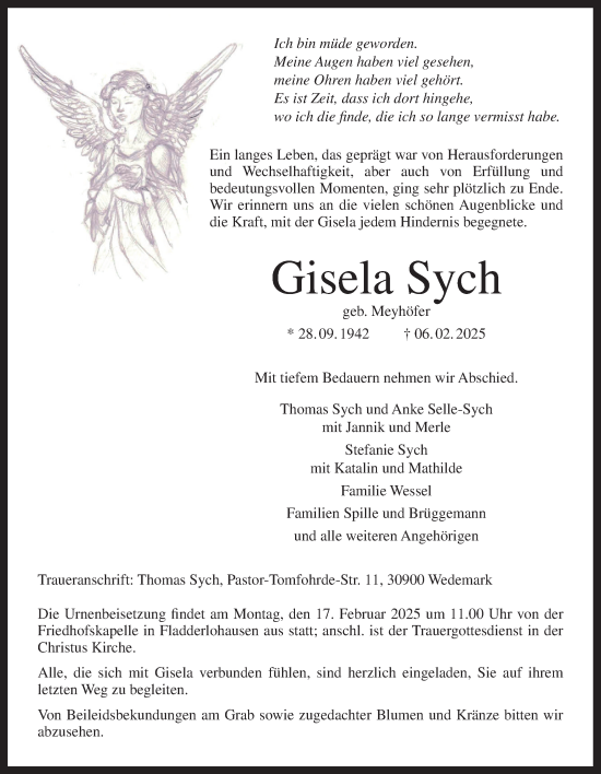 Anzeige von Gisela Sych von OM-Medien