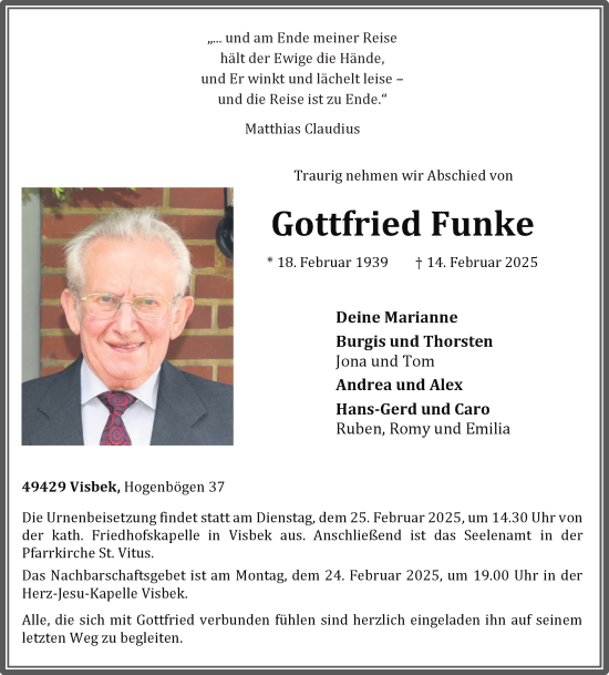 Anzeige von Gottfried Funke von OM-Medien