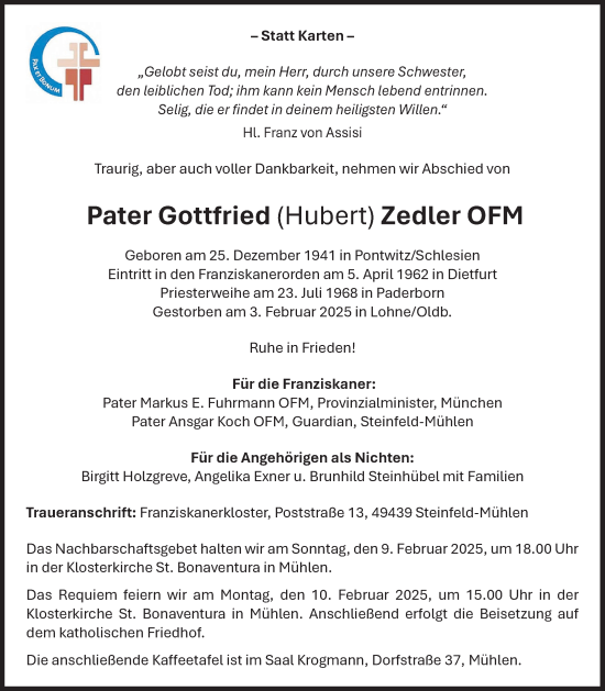 Anzeige von Gottfried Zedler von OM-Medien