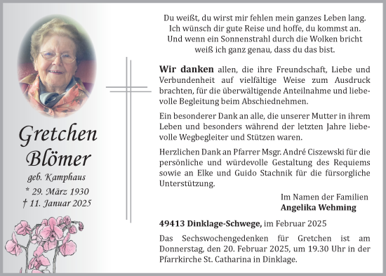 Anzeige von Gretchen Blömer von OM-Medien