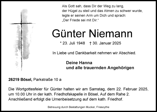 Anzeige von Günter Niemann von OM-Medien