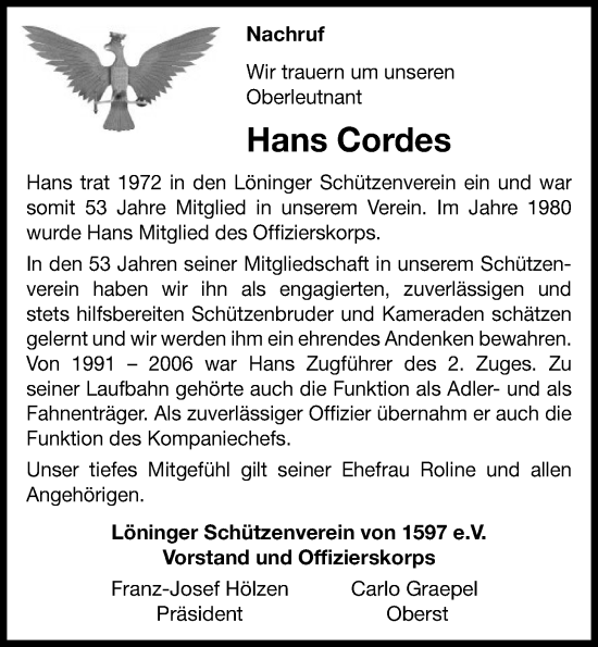 Anzeige von Hans Cordes von OM-Medien