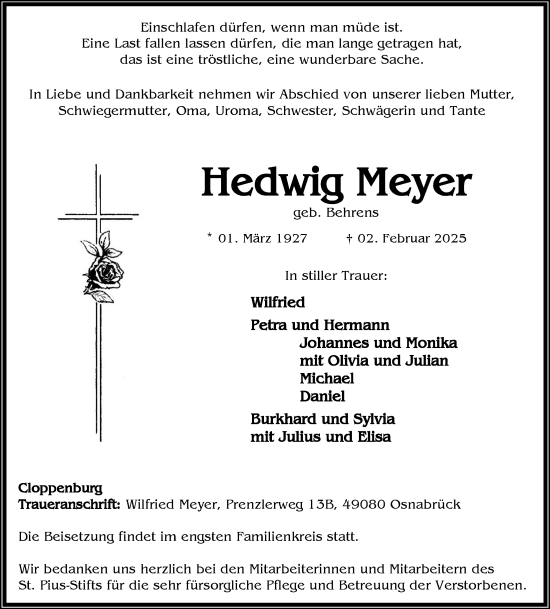 Anzeige von Hedwig Meyer von OM-Medien