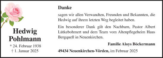 Anzeige von Hedwig Pohlmann von OM-Medien