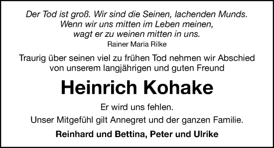 Anzeige von Heinrich Kohake von OM-Medien