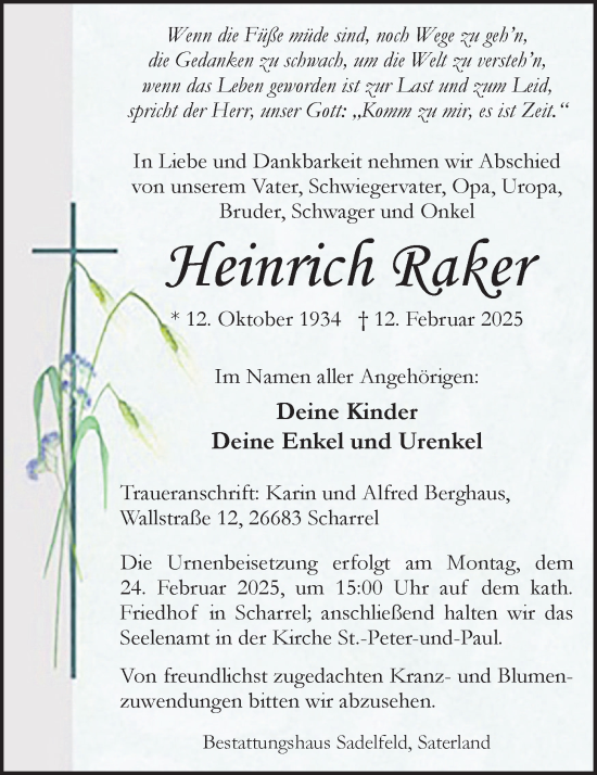 Anzeige von Heinrich Raker von OM-Medien