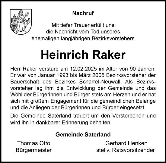 Anzeige von Heinrich Raker von OM-Medien