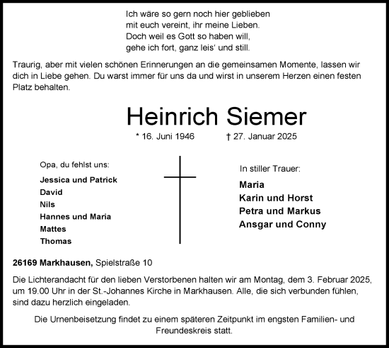 Anzeige von Heinrich Siemer von OM-Medien