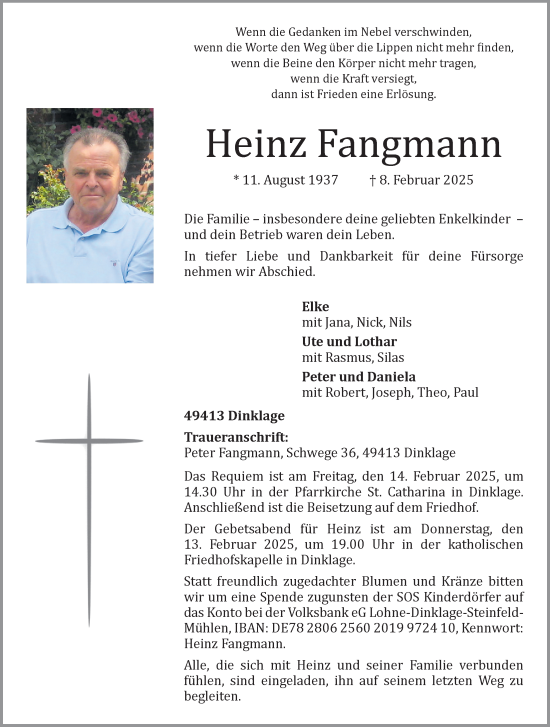 Anzeige von Heinz Fangmann von OM-Medien