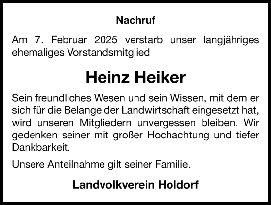 Anzeige von Heinz Heiker von OM-Medien