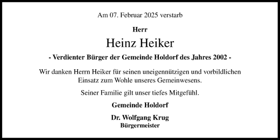 Anzeige von Heinz Heiker von OM-Medien
