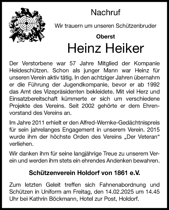 Anzeige von Heinz Heiker von OM-Medien