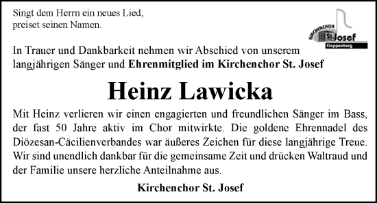 Anzeige von Heinz Lawicka von OM-Medien
