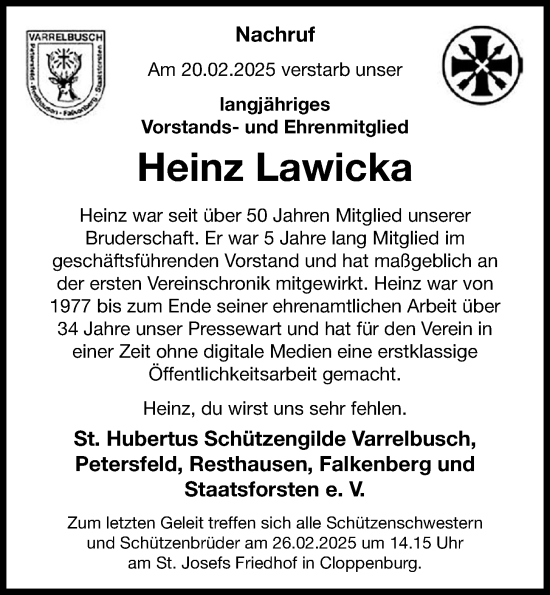 Anzeige von Heinz Lawicka von OM-Medien