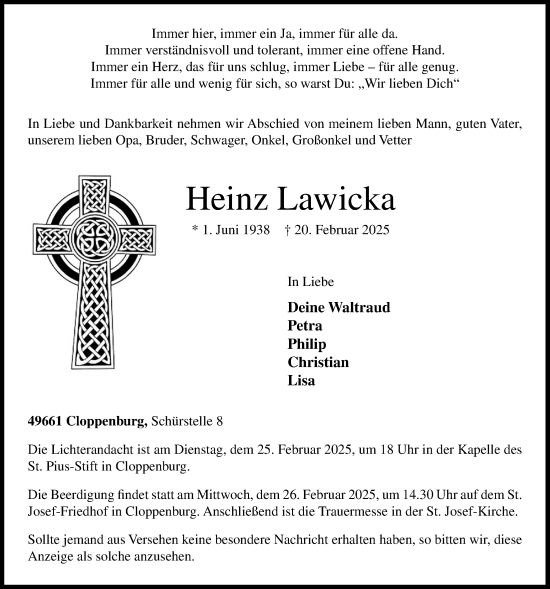 Anzeige von Heinz Lawicka von OM-Medien