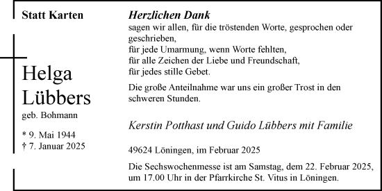 Anzeige von Helga Lübbers von OM-Medien