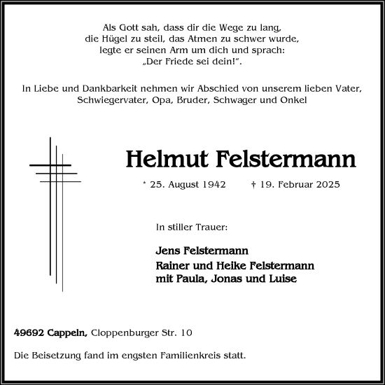 Anzeige von Helmut Felstermann von OM-Medien