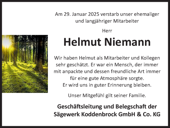 Anzeige von Helmut Niemann von OM-Medien