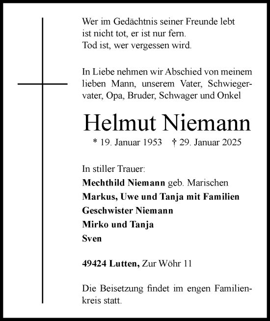 Anzeige von Helmut Niemann von OM-Medien