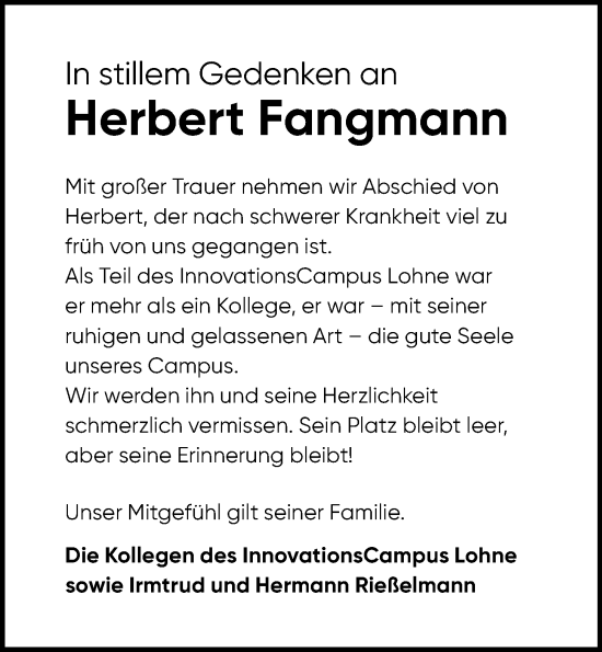 Anzeige von Herbert Fangmann von OM-Medien