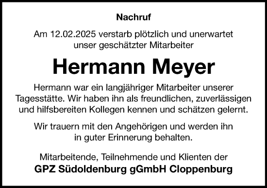 Anzeige von Hermann Meyer von OM-Medien