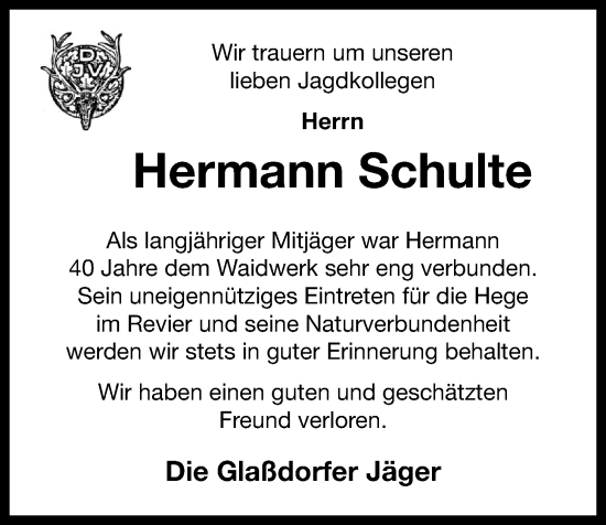 Anzeige von Hermann Schulte von OM-Medien